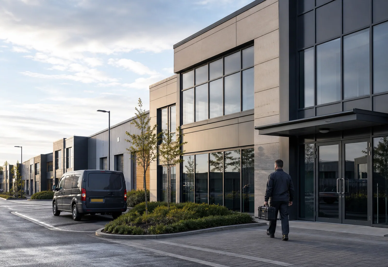 Engineer approaching a managed commercial property estate